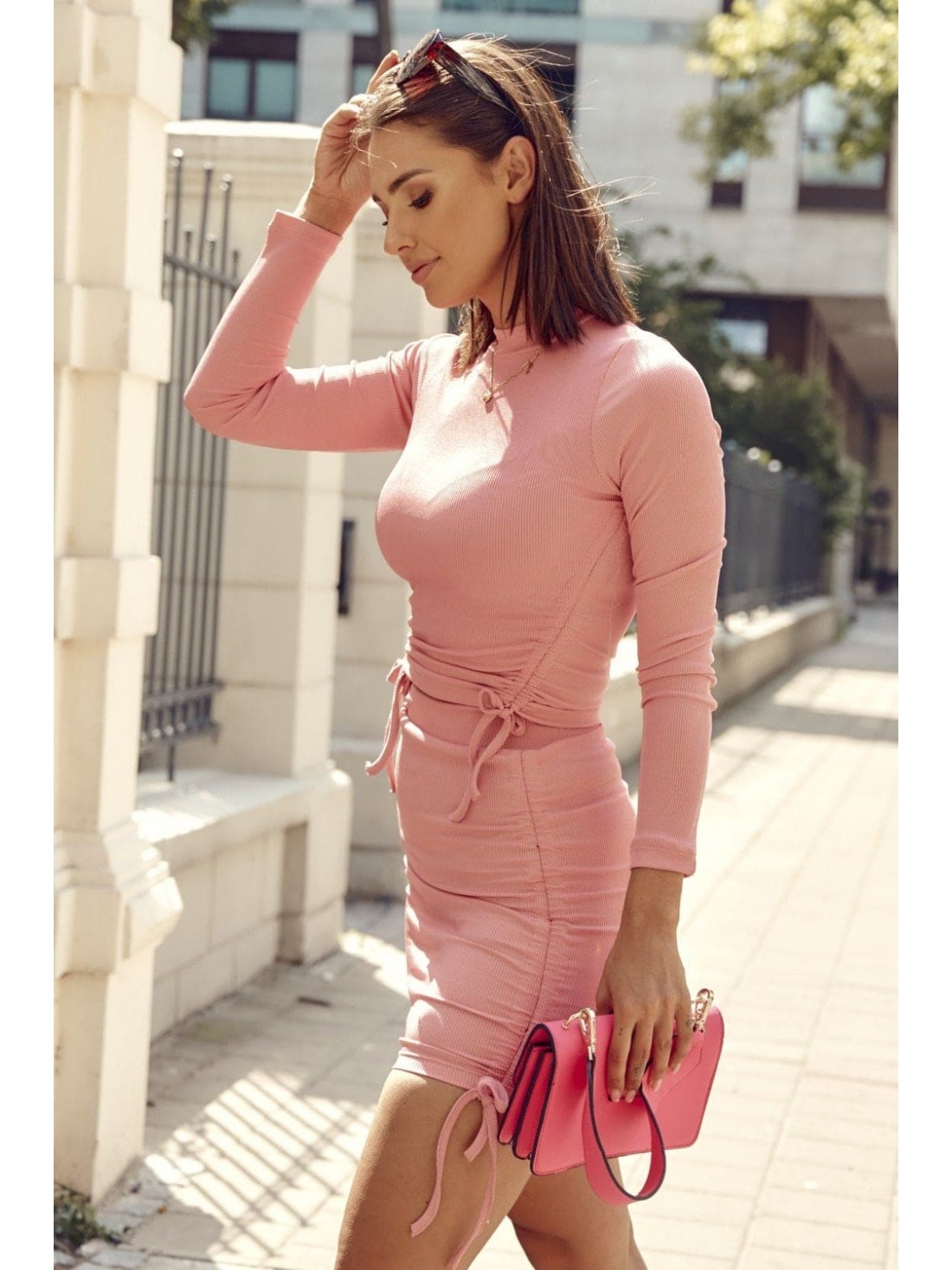 Fitted, ribbed women\'s pink set FG610 - Online store - Boutique